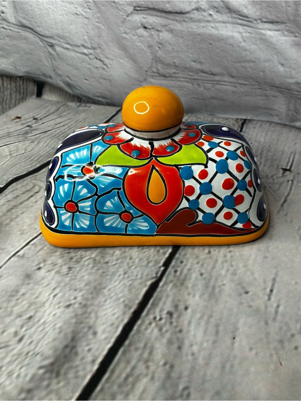 Talavera Mexico Folk Art Pottery Ceramic Hand Painted Flowers Replacement Lid